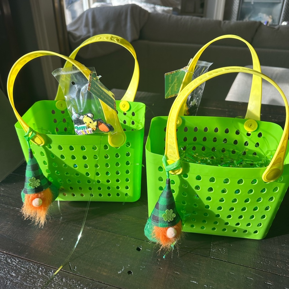 Green Neon Easter Basket with Yellow Handles